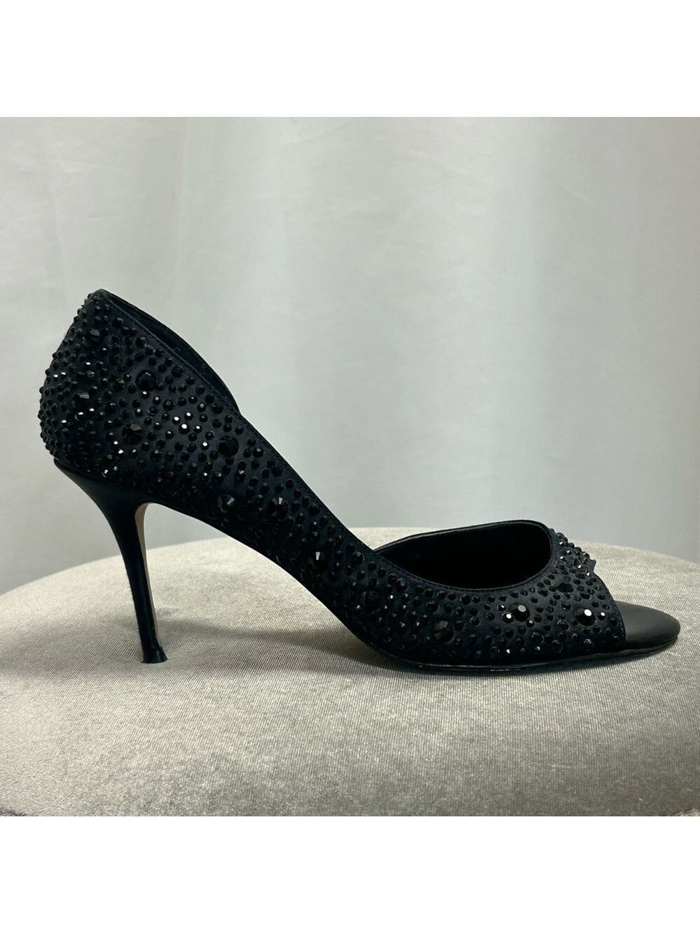 Aldo black crystal rhinestone embellished peep toe high heels Sz 8.5
